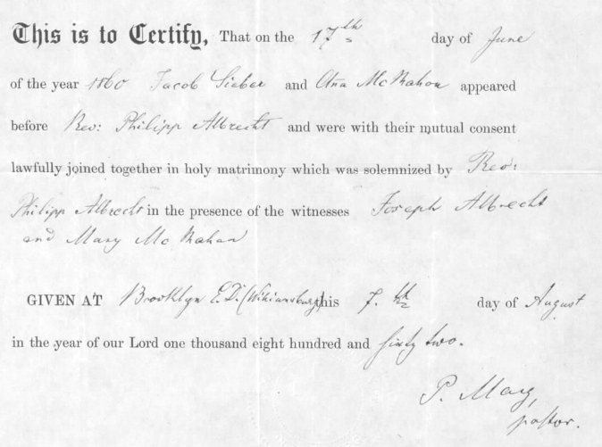 Marriage Certificate in the Civil War Widows' Pension file of Jacob Seiber